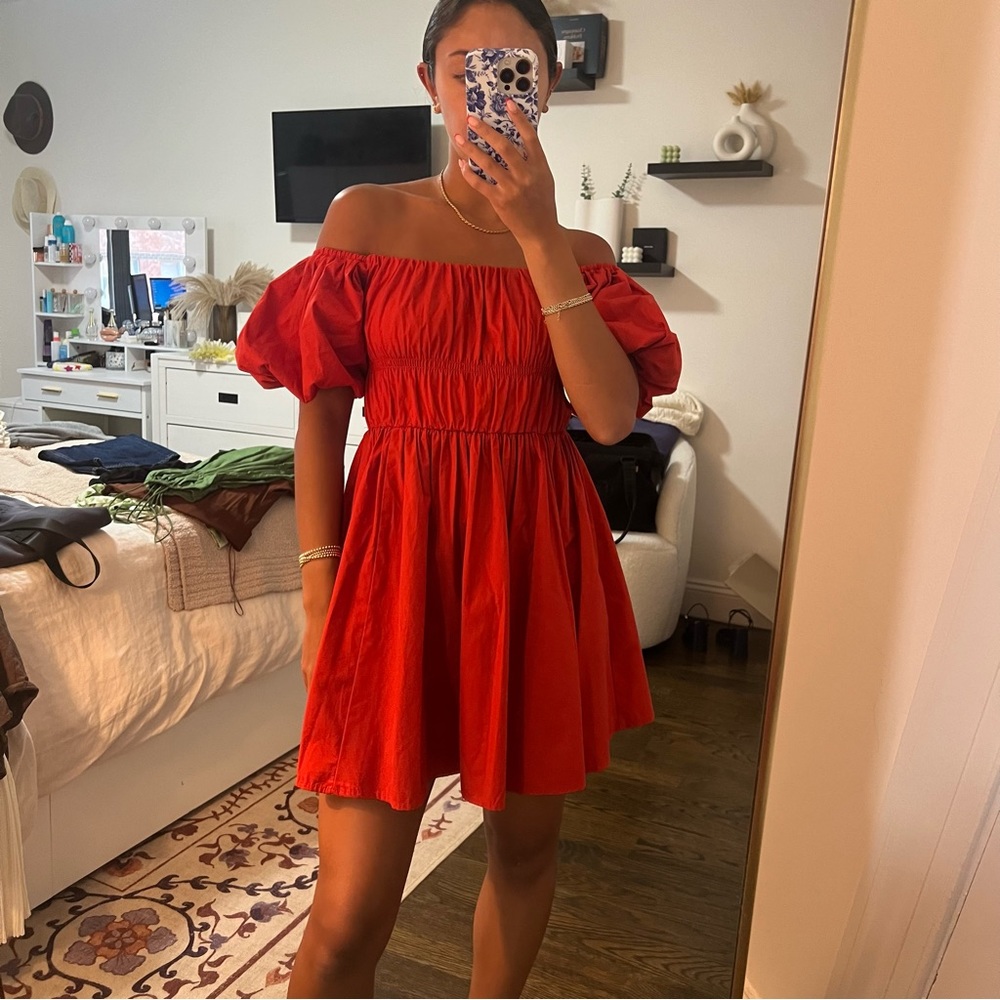 Abercrombie & Fitch bubble top off the shoulder poplin mini dress